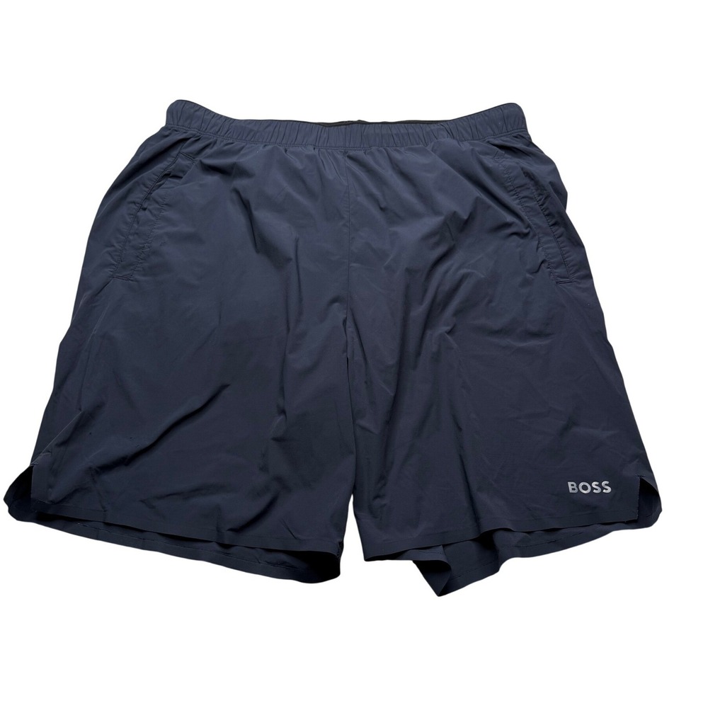 BOSS Athletic Shorts Navy Blue Mesh Lined Drawstring Men's Size Medium